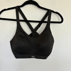 VSX Sport Bra 34C Black Mesh Pullover Padded Racerback 19Adjustable Straps
